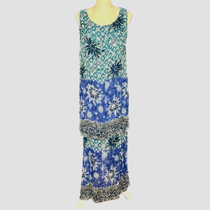 Bila womens blue white floral maxi dress boho rayon scoopneck tiered sleeveless